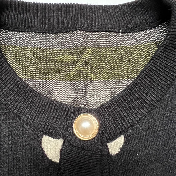 Marant Cherry Sweater Cardigan Button Up Repeat Pattern Black Cream Size S/M - Picture 3 of 6